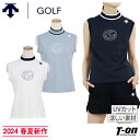 デサントゴルフ デサント DESCENTE GOLF レディース ハイネックシャツ 半袖 モックネック鹿の子素材 スリーブレスシャツ DSGコレクション UVカット 涼しい素材 ロゴプリント 【送料無料】 2024 春夏 新作 ゴルフウェア