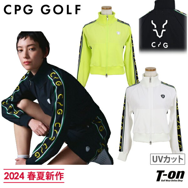 シーピージー ゴルフ CPG GOLF レディース ブルゾン トラックジャケット ショート丈 メッシュ調素材 ストレッチ UVカット 吸水速乾 ラグラン袖 配色テープロゴデザイン バックロゴプリント 【送料無料】 2024 春夏 新作 ゴルフウェア