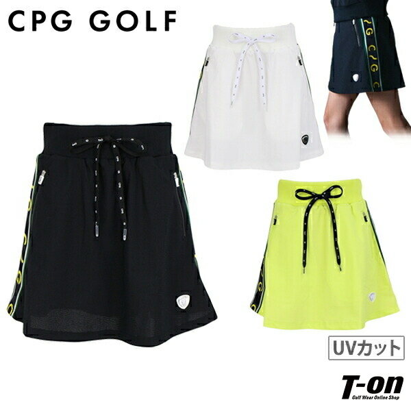 楽天【T-on】ティーオンシーピージー ゴルフ CPG GOLF レディース スカート フレアスカート メッシュ調素材 ストレッチ UVカット 吸水速乾 ウエスト伸縮 プルオン仕様 配色テープロゴデザイン 【送料無料】 2024 春夏 新作 ゴルフウェア