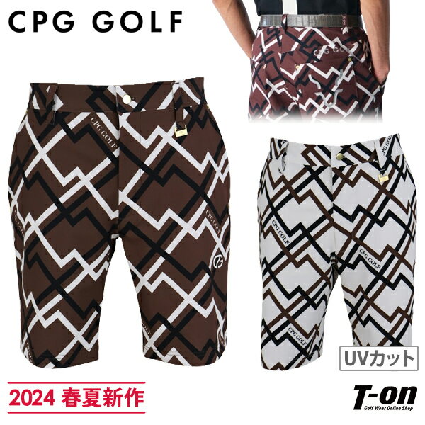 シーピージー ゴルフ CPG GOLF メンズ パンツ ショートパンツ ハーフパンツ UVカット 2WAYストレッチ ジオメトリック柄 幾何学柄 総柄プリント  2024 春夏 新作 ゴルフウェア