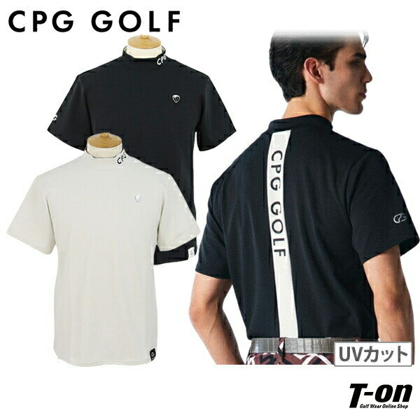 シーピージー ゴルフ CPG GOLF メンズ ハイネックシャツ 半袖 モックネックシャツ UVカット ストレッチ 配色切替え バイカラー バックロゴプリント メタリックワッペン  2024 春夏 新作 ゴルフウェア