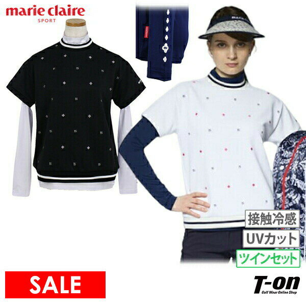 楽天【T-on】ティーオンマリクレール マリ・クレール スポール marie claire sport レディース ハイネックシャツ 半袖シャツ＆長袖インナーシャツ ツインセット 接触冷感 UVカット 吸汗速乾 3WAY 飛び柄刺繍 2024 春夏 新作 ゴルフウェア