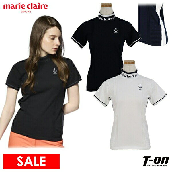 楽天【T-on】ティーオンマリクレール マリ・クレール スポール marie claire sport レディース ハイネックシャツ 半袖 モックネックシャツ ニットシャツ 異編み地切替 アンカー刺繍 M～3Lまで 2024 春夏 新作 ゴルフウェア