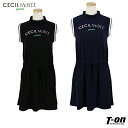 CECIL McBEE green セシルマクビー グリーン レディース ワンピース ノースリーブ ハイネックワンピース ロゴプリント ワッフル鹿の子素材 【送...