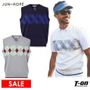 【50%OFF SALE】ジュン&ロペ ジュンアンドロペ JUN&ROPE メンズ ベスト ニットベスト Vネック アーガイル柄 ロゴ刺繍 【送料無料】 ゴルフ...
