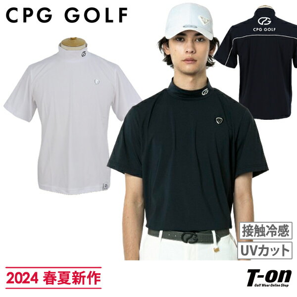 楽天【T-on】ティーオンシーピージー ゴルフ CPG GOLF メンズ ハイネックシャツ 半袖 モックネックシャツ ロゴパイピング バックロゴプリント メタリックワッペン 【送料無料】 2024 春夏 新作 ゴルフウェア