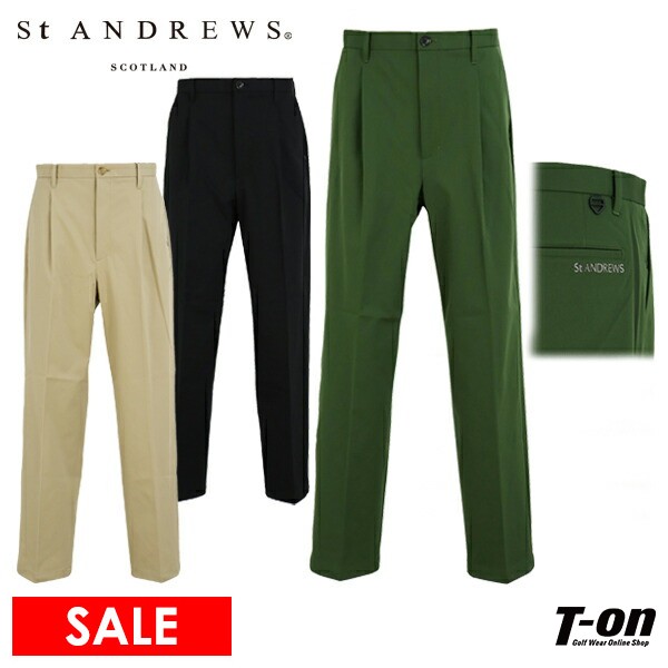 セントアンドリュース St ANDREWS メンズ パンツ ロングパンツ ワイドパンツ ワンタック センタープレス ストレッチ ドビー素材 ロゴコンチョ 5ポケット 【送料無料】 2024 秋冬 新作 ゴルフウェア