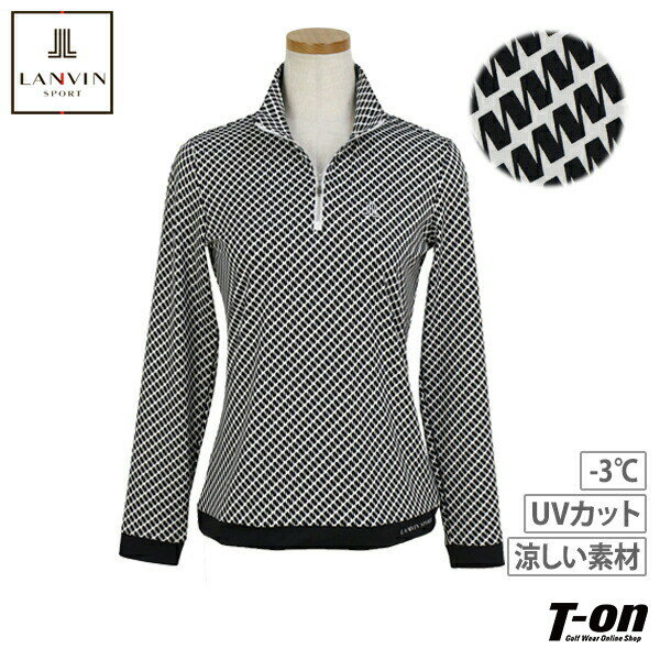 【ポイント10倍 10/27 23:59迄】ランバン スポール LANVIN SPORT 日本正規品 レディース ポロシャツ 長袖 ハイネック UVカット ハープジップシャツ 幾何柄 涼しい素材 M〜3Lまでご用意 【送料無料】 2024 秋冬 新作 ゴルフウェア