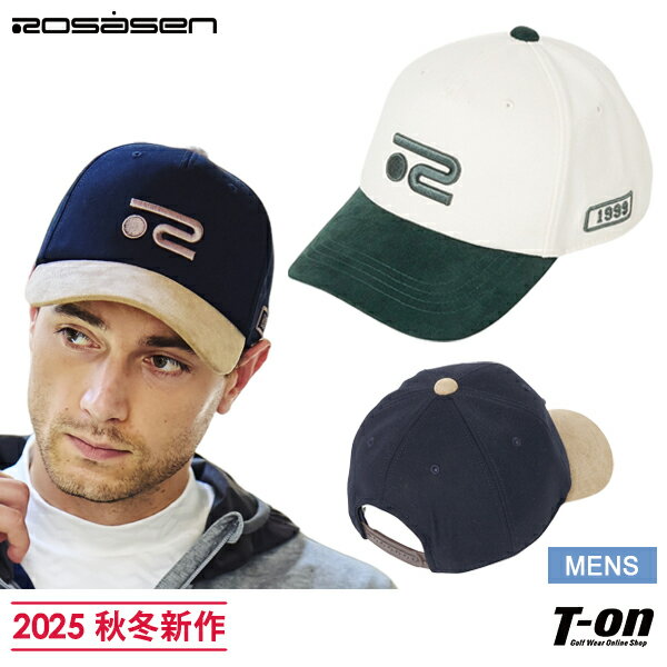 ロサーセン ROSASEN メンズ キャップ 起毛ツイル素材 つばフェイクスエード 配色切替 サイズ調整可能 立体ロゴ刺繍 2025 秋冬 新作 ゴルフ 【送料無料】