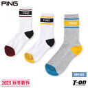 ピン PING メンズ ソックス ミドルソックス リブソックス 厚底パイルクッション 配色ラインデザイン ロゴジャガード 2025 秋冬 新作 ゴルフ