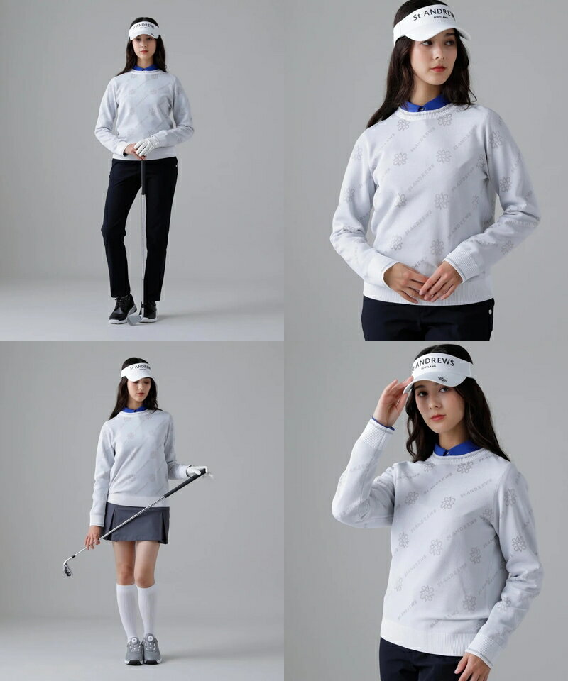 セントアンドリュース St ANDREWS レディース セーター クルーネック ニットプルオーバー 軽量 ロゴケルトジャガード バイアスデザイン ラメライン入り 【送料無料】 2025 秋冬 新作 ゴルフウェア
