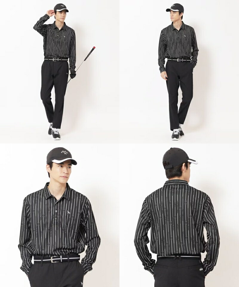 【タイムセール 11/18 13:00迄】アダバット adabat メンズ ポロシャツ 長袖 【吸水速乾】ビットストライプ長袖ポロシャツ 【送料無料】 2025 秋冬 新作 ゴルフウェア OFF