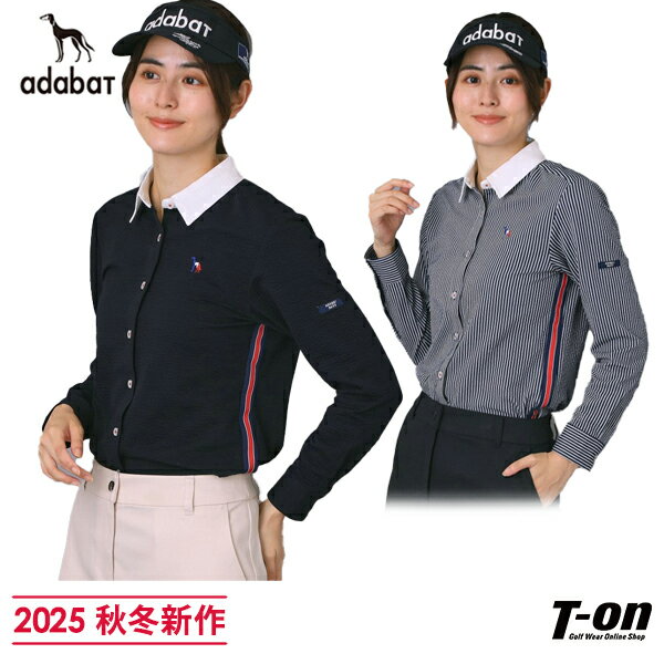 【タイムセール 11/25 13:00迄】アダバット adabat レディース カジュアシャツ 長袖 【吸水速乾】サッカー長袖ポロシャツ 【ADABAT NAVY】 【送料無料】 2025 秋冬 新作 ゴルフウェア OFF