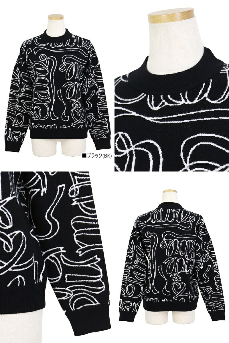 マリクレール マリ・クレール スポール marie claire sport レディース セーター クルーネック ニットプルオーバー リボンロゴ柄 ジャガードロゴ柄デザイン 総柄 M〜3Lまでご用意 2025 秋冬 新作 ゴルフウェア 【送料無料】