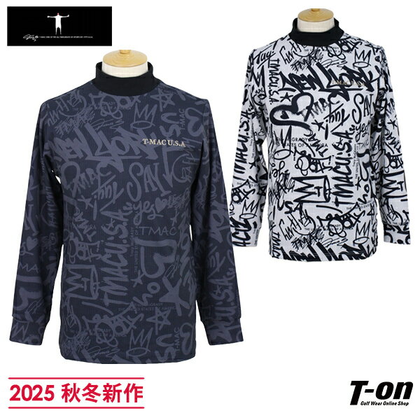 ティーマック T-MAC メンズ ハイネックシャツ 長袖 モックネックシャツ 昇華転写テキスト柄 手書き風プ..