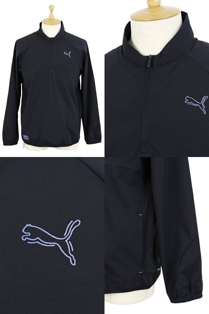 プーマゴルフ PUMA GOLF 日本正規品 日本規格 メンズ ブルゾン ハーフジップ スタンドカラー プルオーバー式 スニードジャック ウインドブレーカー 防風 軽量 ストレッチ WIND PISTE ピステ ロゴプリント 【送料無料】 2025 秋冬 新作 ゴルフウェア