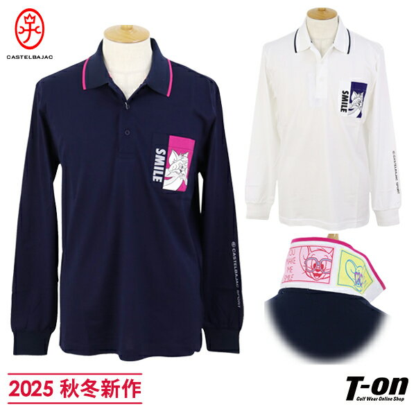 カステルバジャックスポーツ CASTELBAJAC SPORT メンズ ポロシャツ長袖 トム＆ジェリーコラボ 上質コットン素材 吸湿 衿裏カラフルキャラクターデザイン 胸ポケット付き ロゴプリント 【送料無料】 2025 秋冬 新作 ゴルフウェア