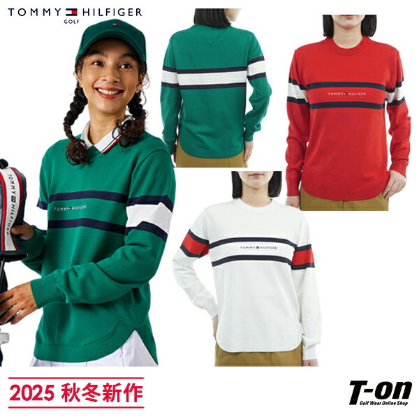 トミー ヒルフィガー ゴルフ TOMMY HILFIGER GOLF 日本正規品 レディース セーター ニット クルーネック 丸首 ハイゲージニット 裾ラウンドデザイン ライン＆ロゴデザイン 【送料無料】 2025 秋冬 新作 ゴルフウェア