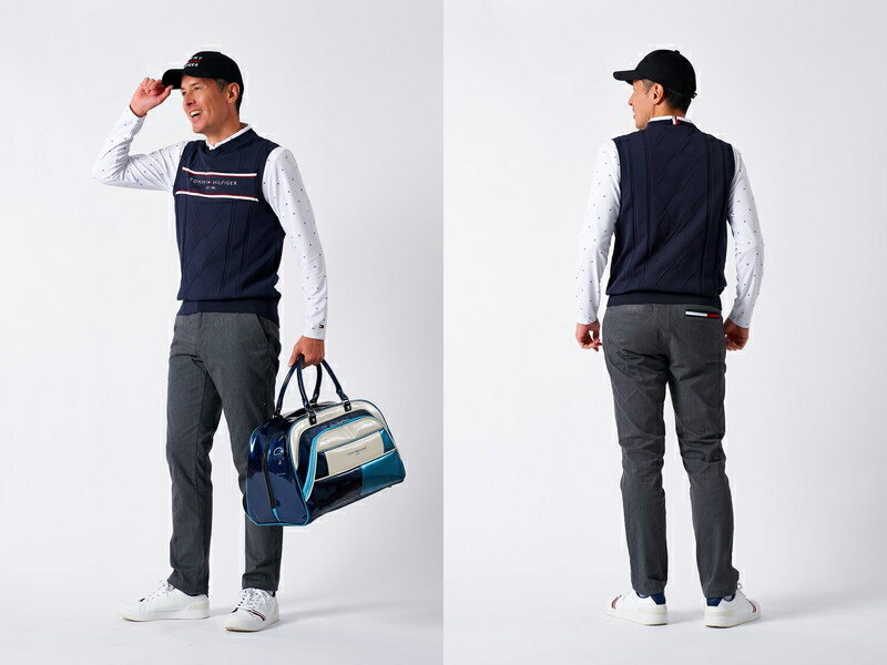 トミー ヒルフィガー ゴルフ TOMMY HILFIGER GOLF 日本正規品 メンズ ベスト ニットベスト 浅めVネック ダイヤケーブル編み トリコロールデザイン ロゴ刺繍入り 軽量ニット素材 【送料無料】 2025 秋冬 新作 ゴルフウェア