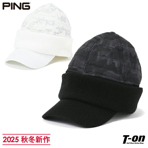 ピン PING メンズ レディース キャップ ニットキャップ ツバ付きニット帽 総柄×ニット 異素材コンビ 防寒キャップ 2025 秋冬 新作 ゴルフ 【送料無...