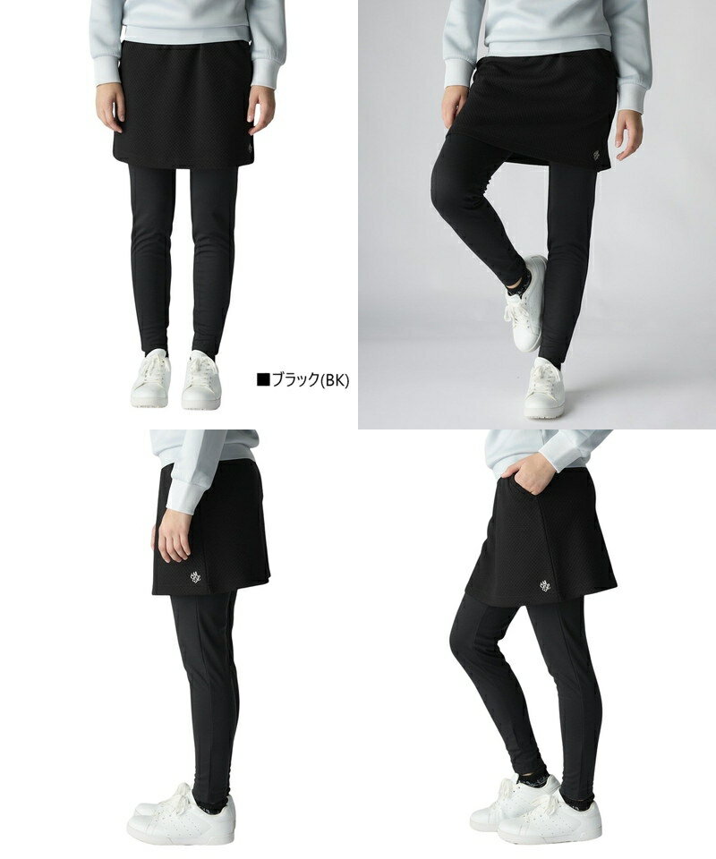 マリクレール マリ・クレール スポール marie claire sport レディース スカート レギンス一体型 レギスカ 保温 UVカット プルオン仕様 ウエスト伸縮 キルト風ジャガード素材 凹凸感 ロゴ刺繍 M〜3Lまでご用意 2025 秋冬 新作 ゴルフウェア 【送料無料】