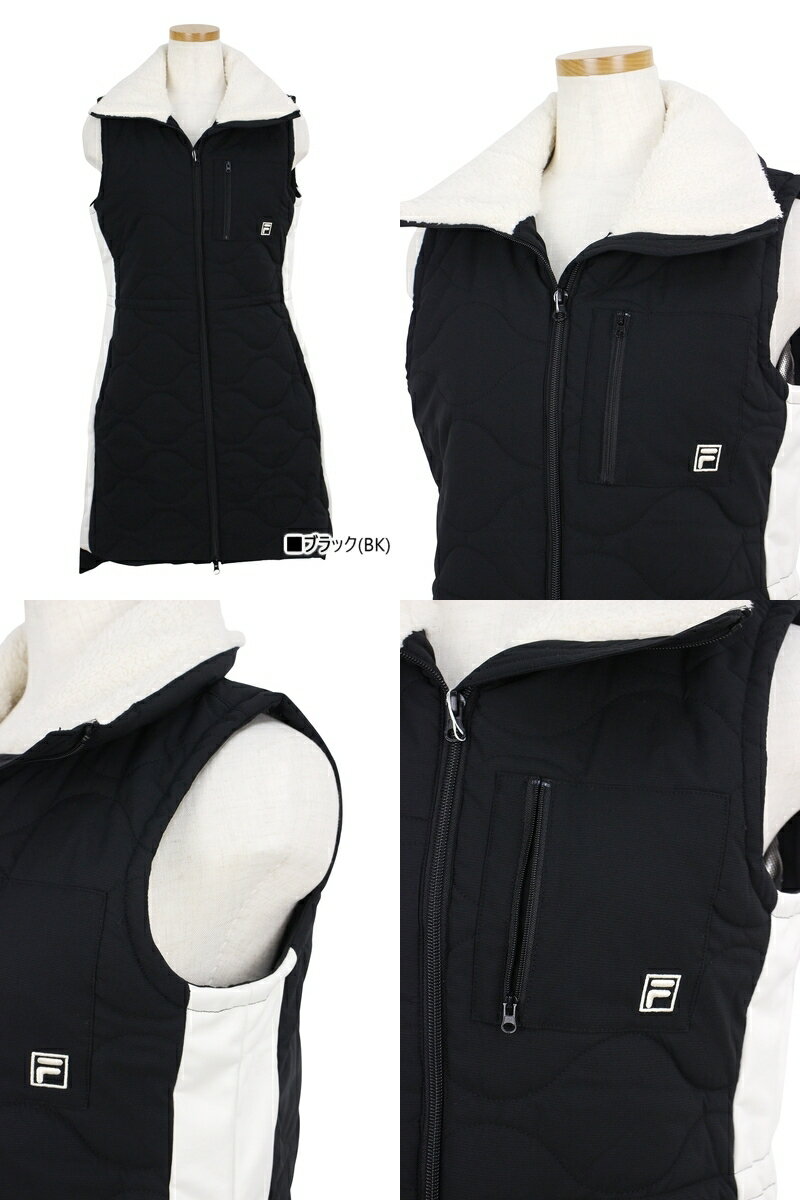 フィラ フィラゴルフ FILA GOLF レディース ワンピース 中綿入り フルジップワンピース 一部蓄熱 保温 撥水 ボア衿デザイン ストレッチボンディング素材 カバーワンピース ロゴ刺繍 【送料無料】 2025 秋冬 新作 ゴルフウェア