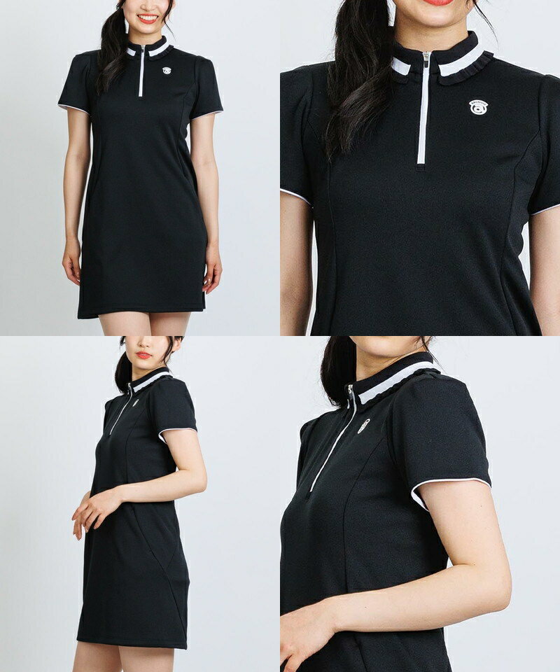 【30％OFF SALE】アルチビオ archivio レディース ワンピース 半袖 ハーフジップアップ フリルカラー 立体スリーブ ジャージ素材 ロゴワッペン 【送料無料】 2025 秋冬 新作 ゴルフウェア