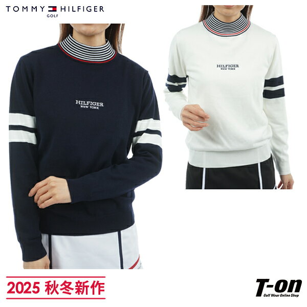 トミー ヒルフィガー ゴルフ TOMMY HILFIGER GOLF 日本正規品 レディース セーター ハイネックニット プルオーバー 袖配色ライン 襟ボーダーデザイン ロゴ刺繍 天竺編み 毛混 ハイゲージニット 【送料無料】 2025 秋冬 新作 ゴルフウェア
