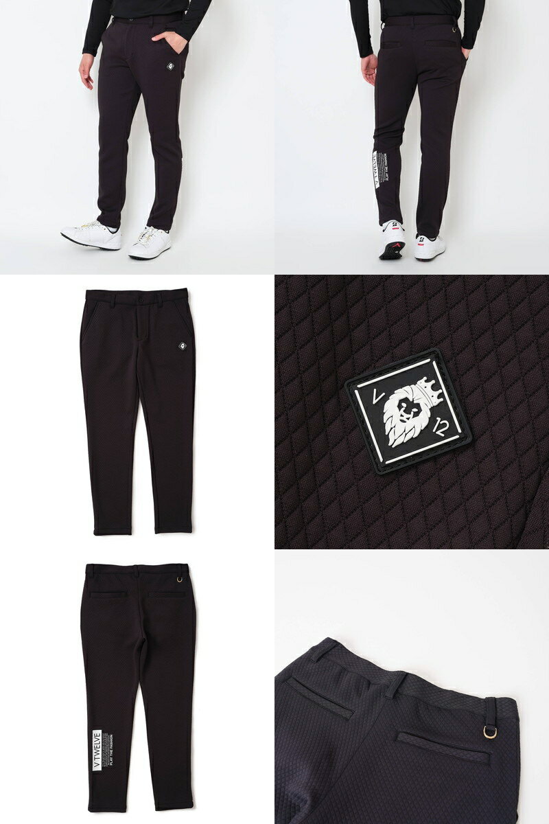 V12 ゴルフ ヴィ・トゥエルブ メンズ パンツ ロングパンツ ストレッチ ウエスト一部ゴム キルトデザイン ミニダイヤ柄 シリコンワッペン バックプリント 【送料無料】 2025 秋冬 新作 ゴルフウェア