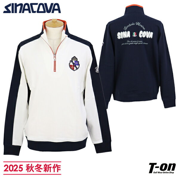 シナコバ SINACOVA メンズ トレーナー ハーフジッププルオーバー ハイネックにもなる コットン100% ストレッチ エンブレムワッペン バックロゴプリン...