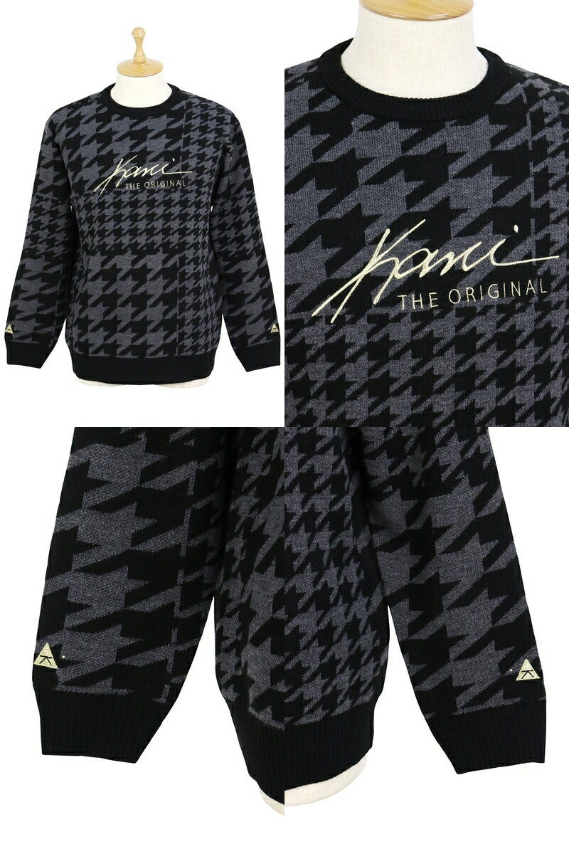 カール カナイ ゴルフ Karl Kani GOLF メンズ セーター クルーネック ニット 静電気防止加工 ハウンドトゥース柄 千鳥格子柄 ラメロゴ刺 【送料無料】 2025 秋冬 新作 ゴルフウェア