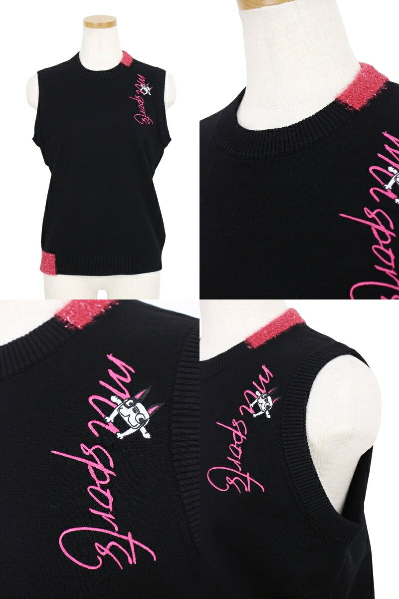 MUスポーツ エムユー スポーツ M.U SPORTS MUSPORTS レディース ベスト クルーネック ニットベスト ラメ糸ディテール アーモ 犬 ロゴ刺繍 【送料無料】 2025 秋冬 新作 ゴルフウェア