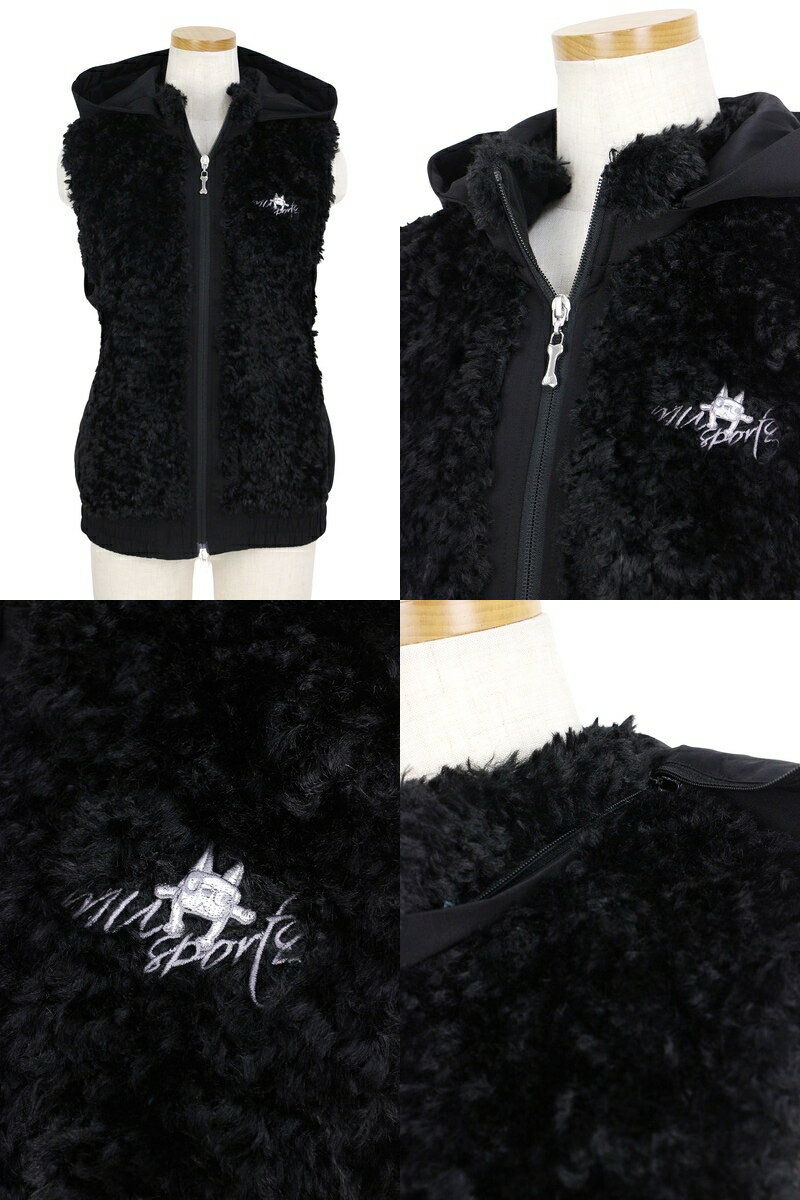 MUスポーツ エムユー スポーツ M.U SPORTS MUSPORTS レディース ベスト 中綿ベスト 保温 フード取り外し可 プードルファー サイド異素材切替 アーモ＆ロゴ刺繍 骨ファスナートップ ふわふわ もこもこ 【送料無料】 2025 秋冬 新作 ゴルフウェア