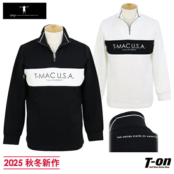 ティーマック T-MAC メンズ ポロシャツ 長袖 ハーフジップシャツ ハイネックにもなる ストレッチ フロントロゴ 配色切替デザイン 【送料無料】 2025 秋冬 新作 ゴルフウェア