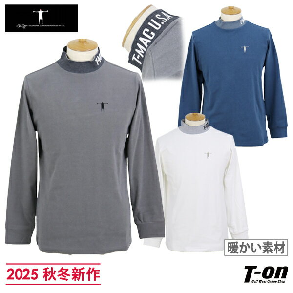 ティーマック T-MAC メンズ ハイネックシャツ 長袖 モックネックシャツ 微起毛素材 ストレッチ ロゴプリント付リブ襟 ロゴマーク刺繍付 【送料無料】 2025 秋冬 新作 ゴルフウェア