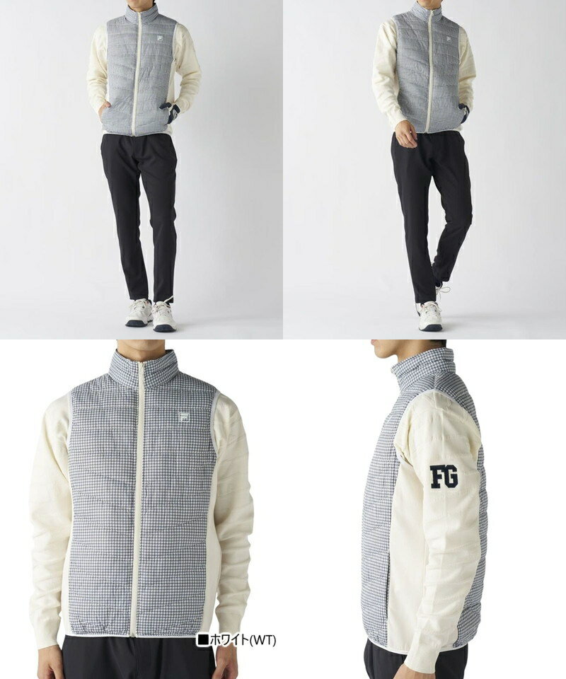 フィラ フィラゴルフ FILA GOLF メンズ ベスト 中綿ベスト ダウンベスト ダウン混 洗えるダウン 保温 撥水 脇ストレッチ素材切替 千鳥チェック柄 M〜3L 【送料無料】 2025 秋冬 新作 ゴルフウェア