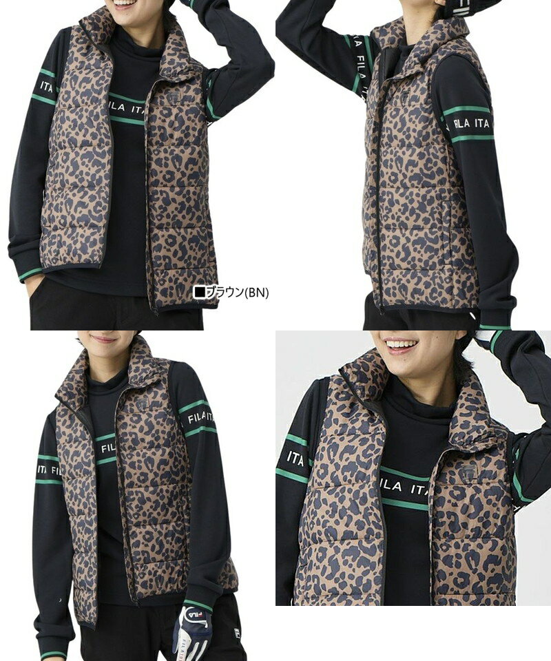 フィラ フィラゴルフ FILA GOLF レディース ベスト 中綿ベスト ダウンベスト ライトダウンベスト ダウン混 洗えるダウン 撥水 保温 レオパード柄 ヒョウ柄 【送料無料】 2025 秋冬 新作 ゴルフウェア