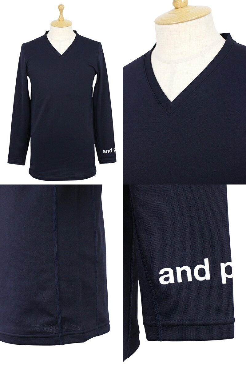 アンパスィ and per se メンズ インナーシャツ 長袖 アンダーシャツ Vネック 遠赤外線輻射素材 保温 UVカット ロゴプリント 【送料無料】 2025 秋冬 新作 ゴルフウェア