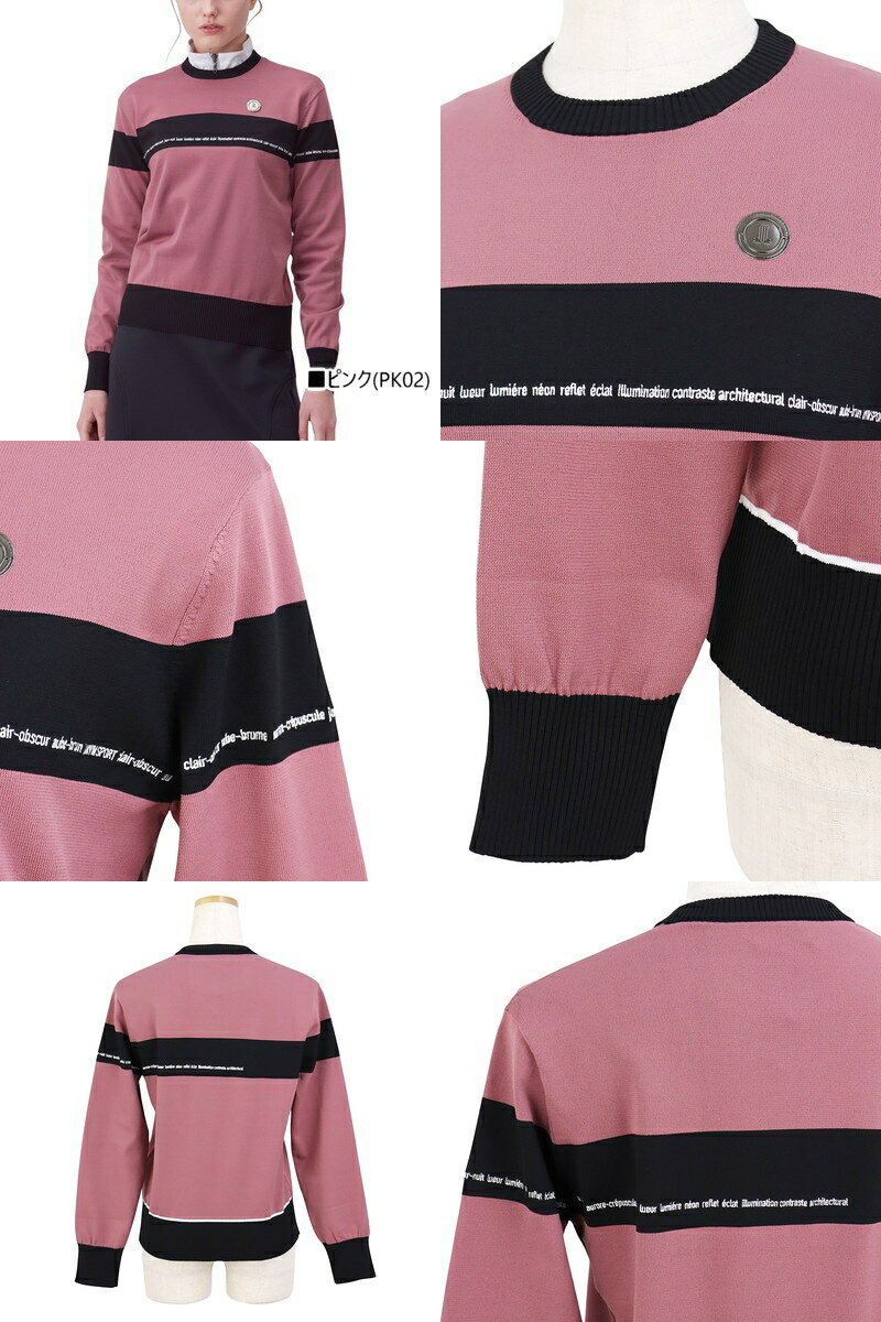 ランバン スポール LANVIN SPORT 日本正規品 レディース セーター クルーネックニット 軽量ポリエステル素材 カラーブロックデザイン シリコンワッペン メッセージロゴ刺 M〜3Lまでご用意 【送料無料】 2025 秋冬 新作 ゴルフウェア