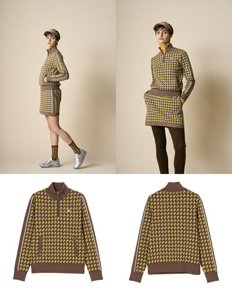 ヒールクリーク Heal Creek レディース セーター ハーフジップニット ハイネックにもなる 幾何学調 ジャカード総柄 袖ロゴラインデザイン 【送料無料】 2025 秋冬 新作 ゴルフウェア