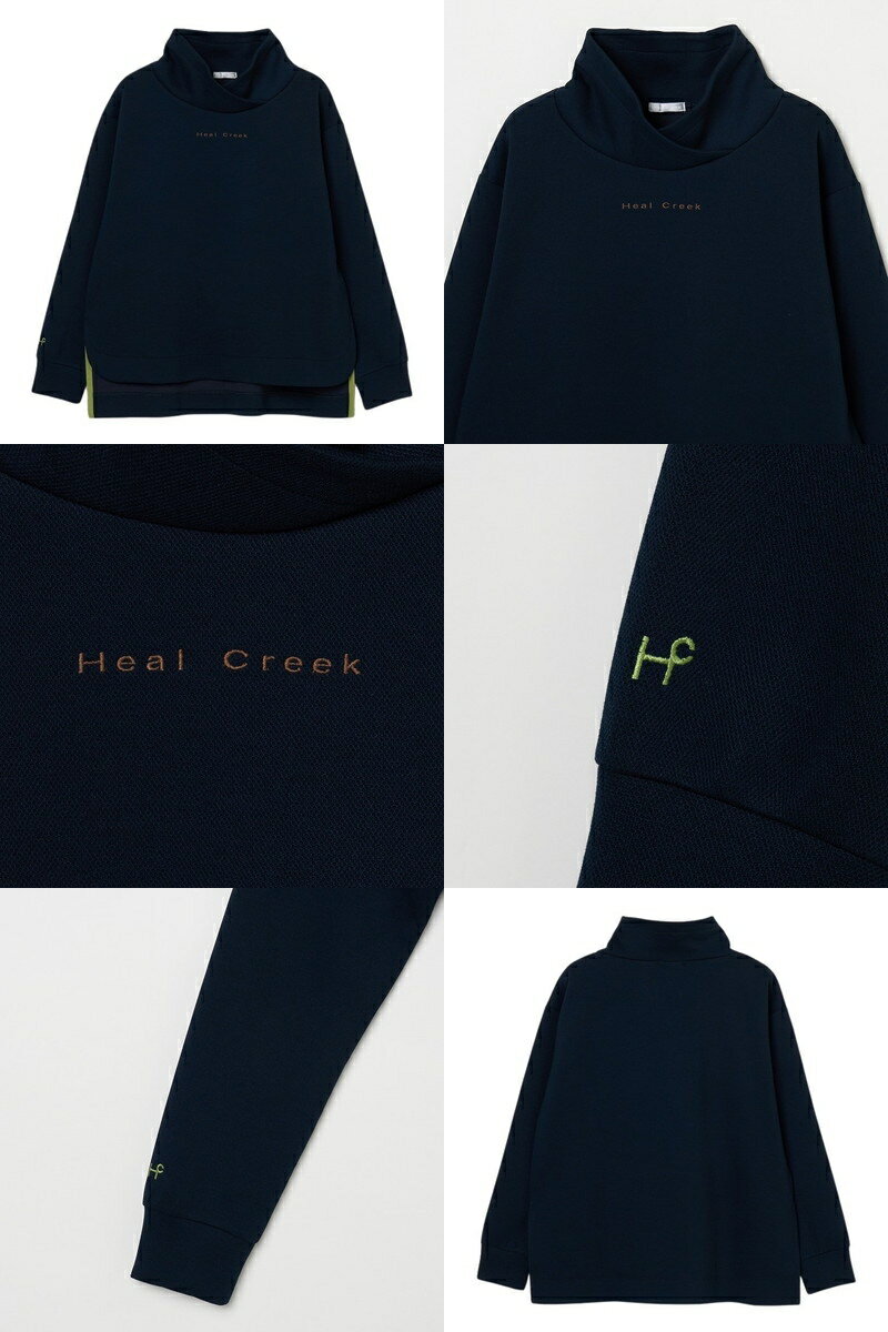 ヒールクリーク Heal Creek レディース トレーナー ハイネック プルオーバー ミドラー UVカット ハムカム調 ダンボールジャージー ロゴ刺繍 サイドスリット 後ろ着丈長め ゆったりシルエット 【送料無料】 2025 秋冬 新作 ゴルフウェア