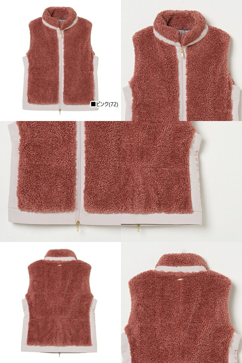 ヒールクリーク Heal Creek レディース ベスト 中綿ベスト ボアベスト テディボア中綿ベスト 防風裏地付 保温 エコファー 異素材使い サイドロゴ刺繍入り 【送料無料】 2025 秋冬 新作 ゴルフウェア