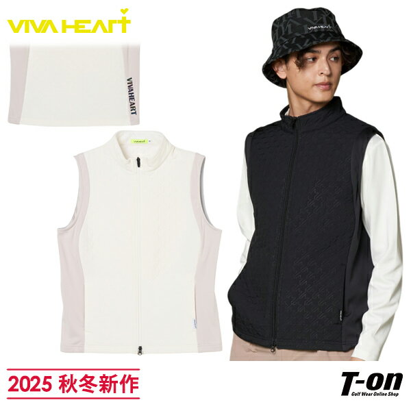 ビバハート VIVA HEART メンズ ベスト フルジップベスト 保温 防寒 異素材コンビ 中綿入りタフタ×裏フリース素材 千鳥格子柄 ピンソニック加工 オーロラロゴプリント 【送料無料】 2025 秋冬 新作 ゴルフウェア