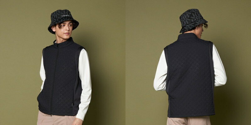 ビバハート VIVA HEART メンズ ベスト フルジップベスト 保温 防寒 異素材コンビ 中綿入りタフタ×裏フリース素材 千鳥格子柄 ピンソニック加工 オーロラロゴプリント 【送料無料】 2025 秋冬 新作 ゴルフウェア