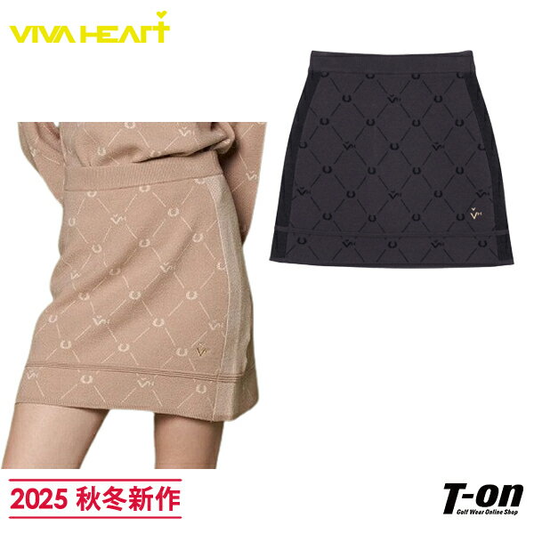 ビバハート VIVA HEART レディース スカート ニットスカート ラシェル柄 ジャカードニットスカート 格子×蹄鉄柄 プルオン仕様 サイドリブデザイン 【送料無料】 2025 秋冬 新作 ゴルフウェア