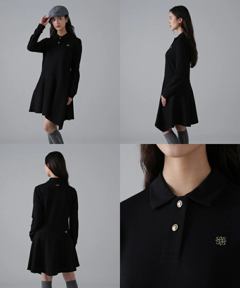 セントアンドリュース St ANDREWS レディース ワンピース 長袖 ポロワンピース ダンボールニット素材 フレアースカート アシンメトリーデザイン ゴールドレリーフボタン ラメロゴ刺繍 メタルロゴプレート 【送料無料】 2025 秋冬 新作 ゴルフウェア