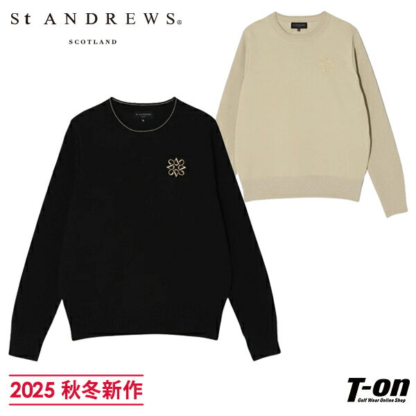 セントアンドリュース St ANDREWS レディース セーター クルーネック 編地切替 袖リブ編み 軽量ポリエステルニット ラメロゴ刺繍 メタルロゴプレート 【送料無料】 2025 秋冬 新作 ゴルフウェア