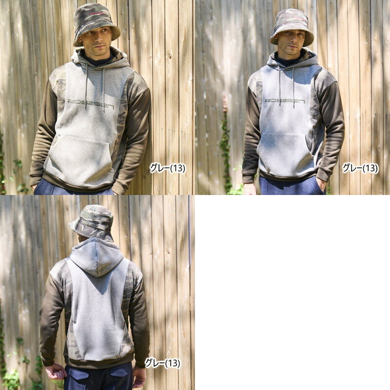 ロサーセン ROSASEN メンズ パーカー フード付きトレーナー 裏起毛 保温 防寒 カモ柄切替デザイン ロゴプリント 【送料無料】 2025 秋冬 新作 ゴルフウェア