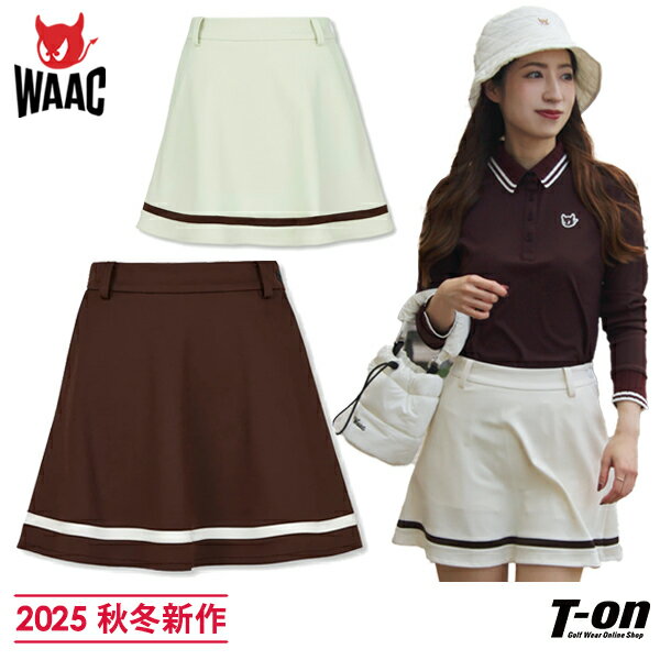 ワック WAAC 日本正規品 レディース スカート フレアスカート インナーパンツ一体型 ストレッチ 裾配色ラインデザイン スキューバニット素材 ロゴ刺繍付 【送料無料】 2025 秋冬 新作 ゴルフウェア