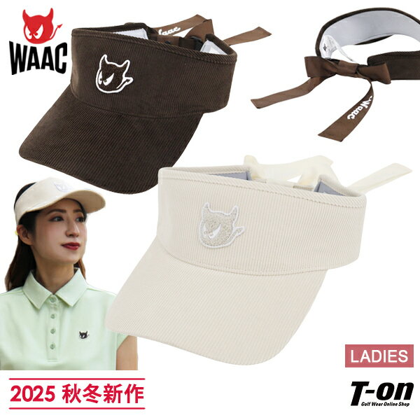 ワック WAAC 日本正規品 レディース サンバイザー コーデュロイ素材 バックリボンデザイン ワッキーモチーフ パイルワッペン 【送料無料】 2025 秋冬 新作 ゴルフ